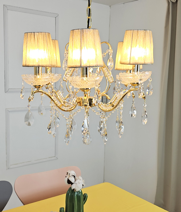 W 오베르 갓 6등(골드/크롬) LED식탁등 크리스탈식탁등